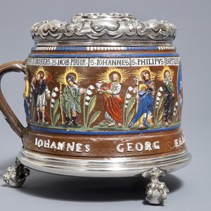 Une chope en grès de Creussen daté 1656 à monture en argent russe, marque de Fabergé — photo 2