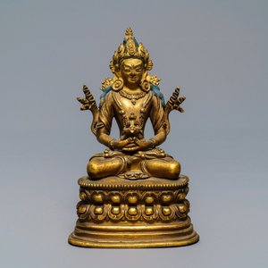 Une figure d'Amitayus en bronze doré, Chine, 17/18ème — photo 1