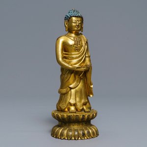 Une figure de Bouddha debout en bronze doré, Chine, Qianlong — photo 5