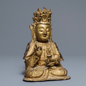 Une figure de Bouddha en bronze doré, Sino-Tibet, Ming — photo 7