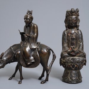 Une figure de Guanyin et un group d'un lettré sur âne, Ming et après — photo 2