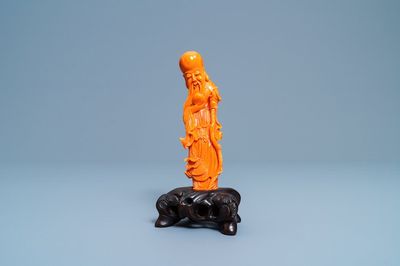 Une figure de Shou Lao en corail rouge, Chine, 19/20ème