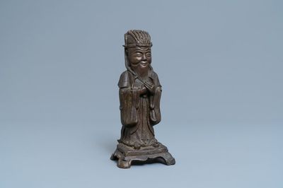 Une figure de Wenchang Wang en bronze à inscription, Qing