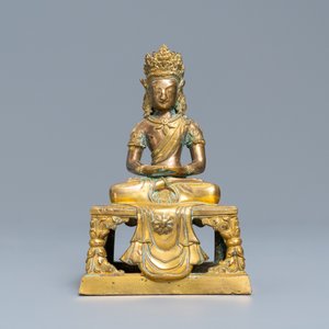 Une figure du Bouddha Amitayus en bronze doré, Sino-Tibet, Qianlong — photo 2