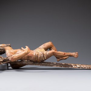 Une figure du Saint Dismas ou 'Le Bon Larron' crucifié en bois sculpté polychromé, Espagne, 16ème — photo 5