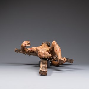 Une figure du Saint Dismas ou 'Le Bon Larron' crucifié en bois sculpté polychromé, Espagne, 16ème — photo 9