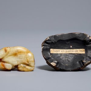 Une figure d'un tigre en jade céladon et rouille, Ming — photo 14