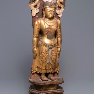Une grande figure de Bouddha en bois doré et polychrome, Chine, 19ème — photo 7