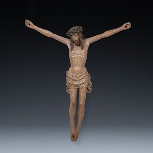Une grande figure de Christ en bois sculpté et polychromé, Flandres, 1er quart du 16ème — photo 1