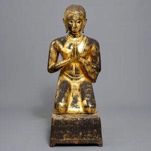 Une grande figure de Moggallana en bronze doré, Thailande, période Ayutthaya, 17ème — photo 2