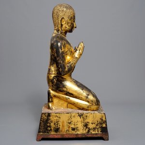 Une grande figure de Moggallana en bronze doré, Thailande, période Ayutthaya, 17ème — photo 3