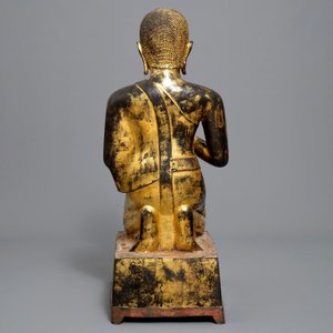 Une grande figure de Moggallana en bronze doré, Thailande, période Ayutthaya, 17ème — photo 4