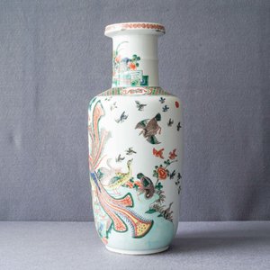Une grande jardinière et un vase de forme rouleau en porcelaine de Chine famille verte, 19ème — photo 18