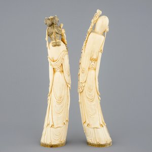 Une grande paire de figures en ivoire incrusté, Chine, 19ème — photo 3