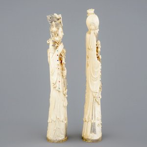 Une grande paire de figures en ivoire incrusté, Chine, 19ème — photo 4