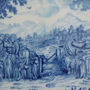 Une grande plaque en faïence de Rotterdam bleu et blanc au sujet religieux, ca. 1740 — photo 2
