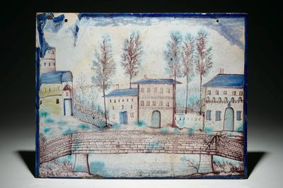 Une grande plaque topographique en faïence polychrome, poss. Gmunden, Autriche, 2ème moitié du 18ème