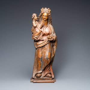 Une grande statue d'une Vierge à l'enfant en chêne sculpté, Flandres, 17ème — photo 1
