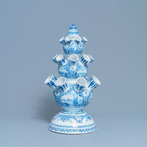 Une grande tulipière en faïence de Delft en bleu et blanc, 19ème — photo 2