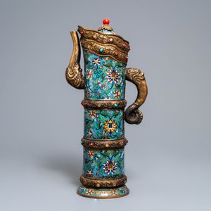 Une grande verseuse 'Duomuhu' en émaux cloisonnés et bronze doré incrusté, République, 20ème — photo 4