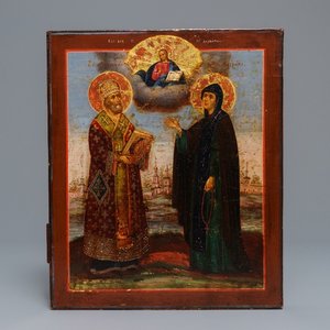 Une icône russe: Deux saints, 19ème — photo 1