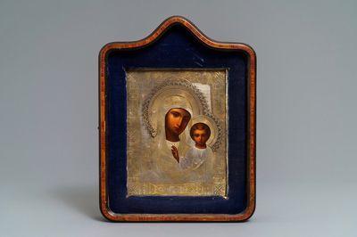 Une icône russe en argent vermeil: 'Notre-Dame de Kazan', Moscou, datée 1891
