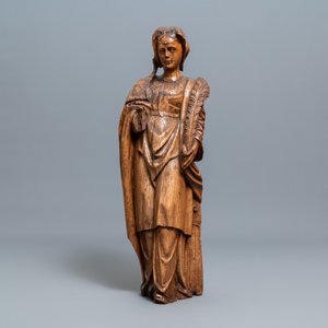 Une importante statue de Sainte Barbe en bois sculpté, Allemagne, 16ème — photo 2