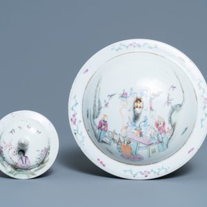 Une jardinière, deux vases et un bol couvert en porcelaine de Chine famille rose, 19/20ème — photo 8