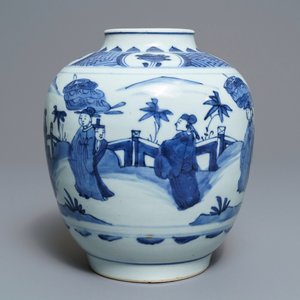 Une jarre en porcelaine de Chine bleu et blanc à décor de personnages, Wanli/Tianqi — photo 1