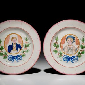 Une paire d'assiettes aux portraits en faïence de l'est, prob. Les Islettes, 18/19ème — photo 1