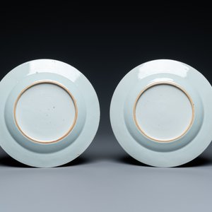 Une paire d'assiettes en porcelaine de Chine en bleu et blanc à décor de fleurs et insectes d'après Merian, Qianlong — photo 2