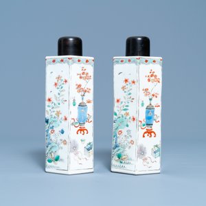 Une paire de boîtes à thé de forme hexagonale en porcelaine de Chine famille verte, Kangxi — photo 4