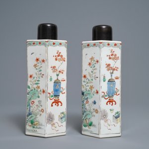 Une paire de boîtes à thé de forme hexagonale en porcelaine de Chine famille verte, Kangxi — photo 4