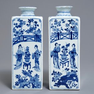 Une paire de boîtes à thé en porcelaine de Chine bleu et blanc, marque Yu, Kangxi — photo 1