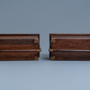 Une paire de boîtes de forme rectangulaire en bois de hongmu à trois compartiments, 19ème — photo 6