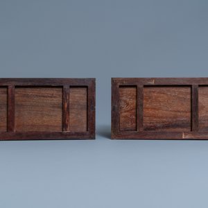 Une paire de boîtes de forme rectangulaire en bois de hongmu à trois compartiments, 19ème — photo 7