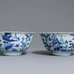 Une paire de bols de forme octagonale en porcelaine de Chine bleu et blanc, Kangxi — photo 4