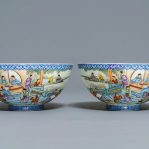 Une paire de bols en porcelaine de Chine coquillle d'oeuf, marque de Qianlong, 20ème — photo 3