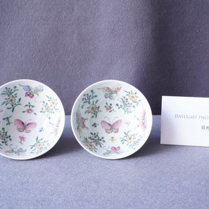 Une paire de bols en porcelaine de Chine famille rose à décor de papillons, marque de Qianlong, 18/19ème — photo 10