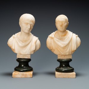 Une paire de bustes en albâtre des empereurs Trajan et Jules César, Italie, 19ème — photo 2