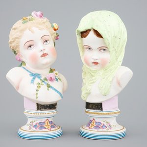 Une paire de bustes en biscuit polychrome, "Le printemps" et "L'Hiver", Vion et Baury, Paris, 19ème — photo 1