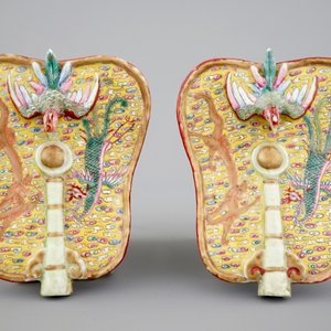 Une paire de feuilles d'éventail en porcelaine de Chine famille rose, 19ème — photo 8