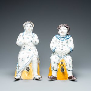 Une paire de fontaines de table de type 'Jacqueline et Jacquot' en faïence polychrome de Bruxelles, 18ème — photo 2