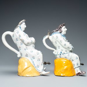Une paire de fontaines de table de type 'Jacqueline et Jacquot' en faïence polychrome de Bruxelles, 18ème — photo 5
