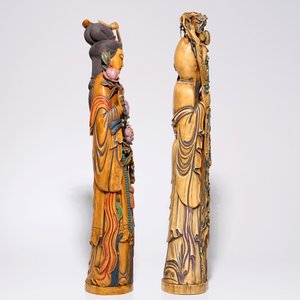 Une paire de grandes figures d'immortels en ivoire polychrome, Chine, 19ème — photo 2