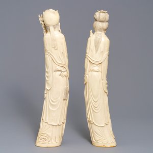 Une paire de grandes figures en ivoire sculpté, Chine, 19ème — photo 4