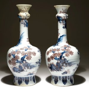 Une paire de grands vases en faïence de Delft en bleu et manganèse à décor de chinoiserie, 17ème — photo 1