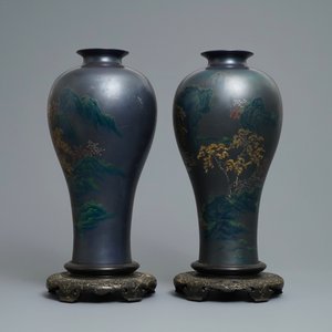Une paire de grands vases en laque de Chine de type Shen Shao’an, Fujian, 20ème — photo 4