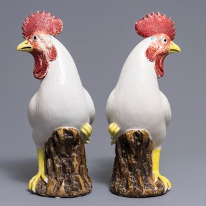 Une paire de modèles de coqs en porcelaine de Chine pour l'exportation, 19ème — photo 5