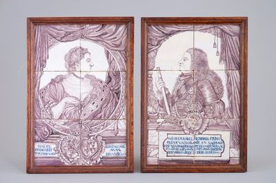 Une paire de panneaux de carreaux au décor du Prince d'Orange Guillaume et Princesse Anne, 18ème